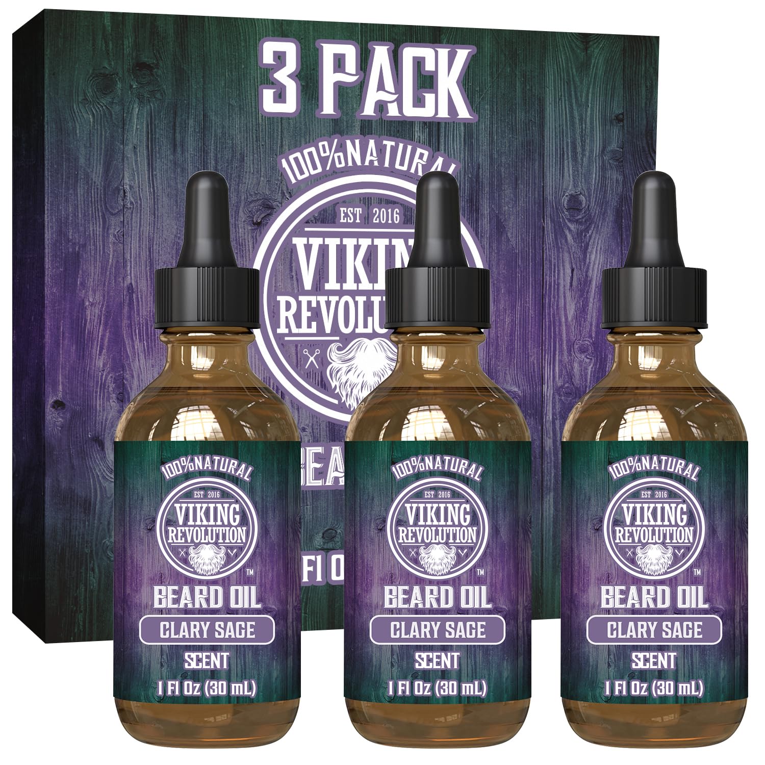 Viking Revolution Beard Oil For Men - Natural Blend With Argan, Jojoba And Clary Sage - Softens, Strengthens, Moisturizes And Conditions Beards (3 Pack)