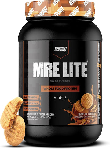 REDCON1 MRE Lite Whole Food Protein Powder, Peanut Butter Cookie - Low