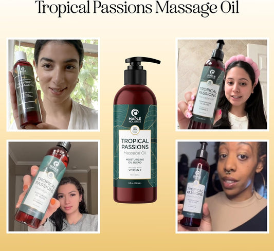 Tropical Sensual Massage Oil For Couples - Complete Relaxation Full Body Massage Oil For Date Night With Smooth Gliding Coconut And Sweet Almond Oil With Mango Scent - Non Gmo Gluten Free And Vegan