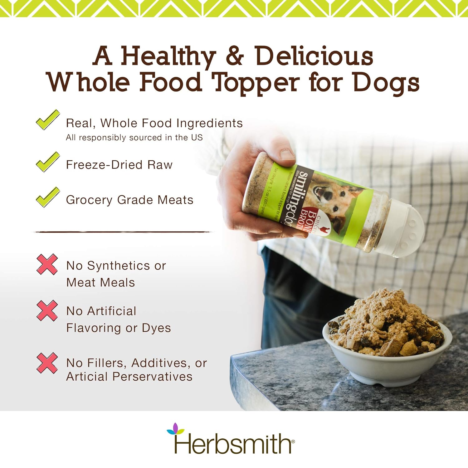 Herbsmith Bone Broth Kibble Seasoning - Freeze Dried Meat + Bone Broth Powder For Dogs - Diy Raw Coated Kibble Mixer - Chicken 3.5 Oz [Bundle X2 Units] : Pet Supplies