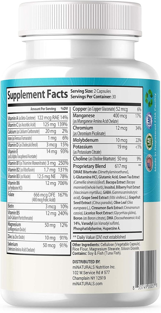 Brain Memory Supplement | Advanced Formula for Seniors | 60 ct Caffein Free Pills | Capsules with Vitamins and Bacopa Monnieri for Help with Cognitive Mind Health