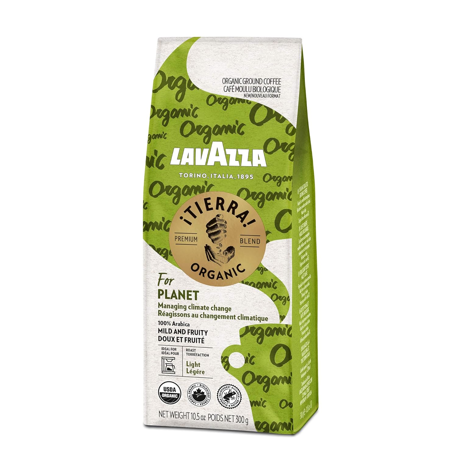 Lavazza ¡Tierra! Organic Planet Ground Coffee Light Roast, 10.5 Oz (Pack of 6) Authentic Italian, Value Pack, Blended And Roated in Italy, 100% USDA Organic Arabica coffees : Grocery & Gourmet Food
