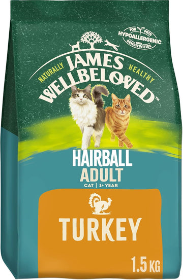 James Wellbeloved Adult Hairball Turkey 1.5 kg Bag, Hypoallergenic Dry Cat Food?03JW30