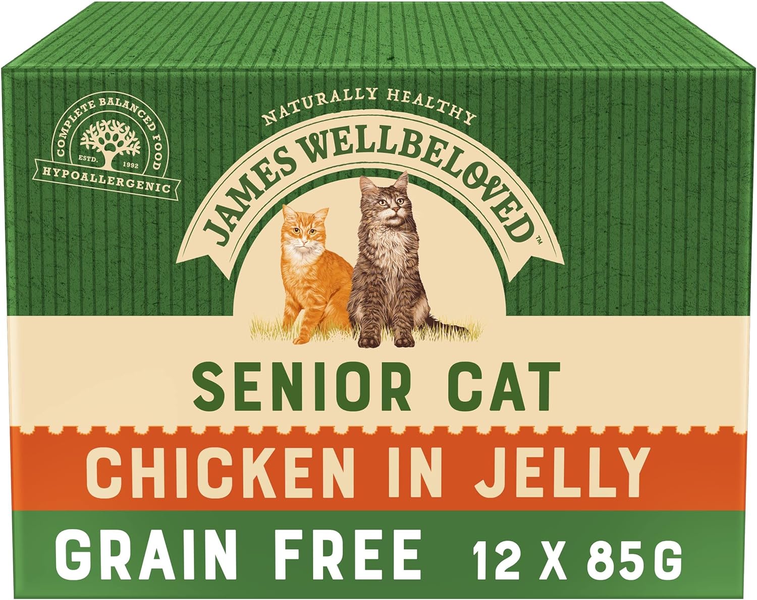 James Wellbeloved Senior Grain-Free Chicken in Jelly 12 Pouches, Hypoallergenic Wet Cat Food, Pack of 1 (12x85 g)?8410136019517