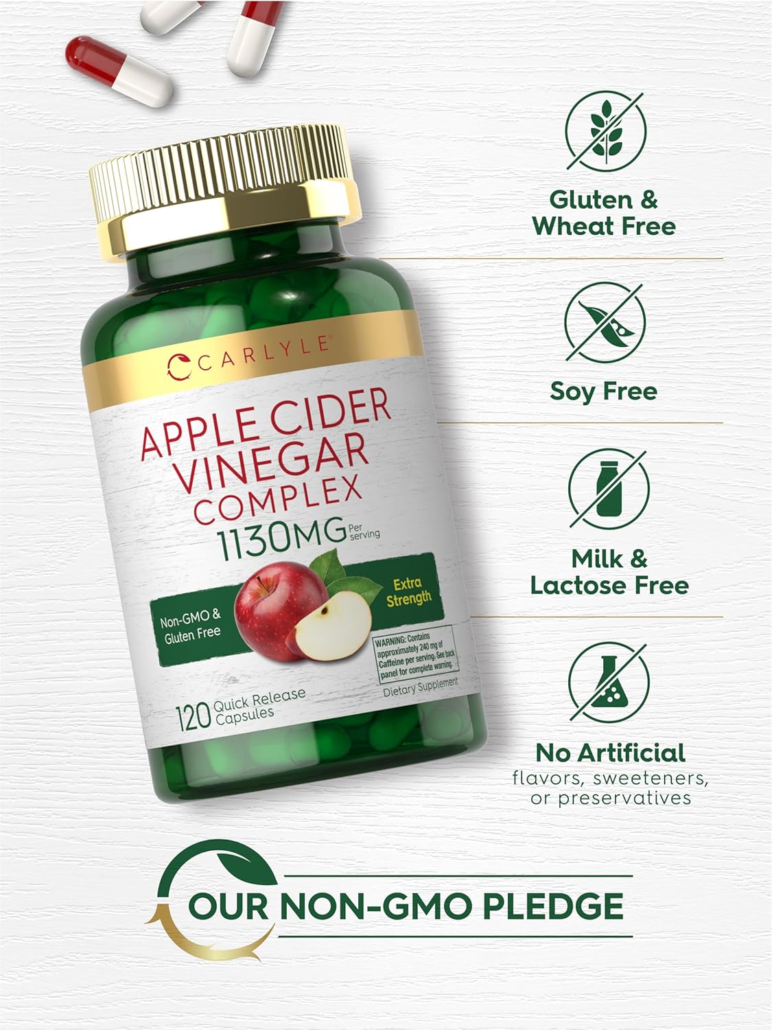 Carlyle Apple Cider Vinegar Complex Capsules | 120 Pills | with Cayenne and Ginger | Non-GMO & Gluten Free Supplement : Health & Household