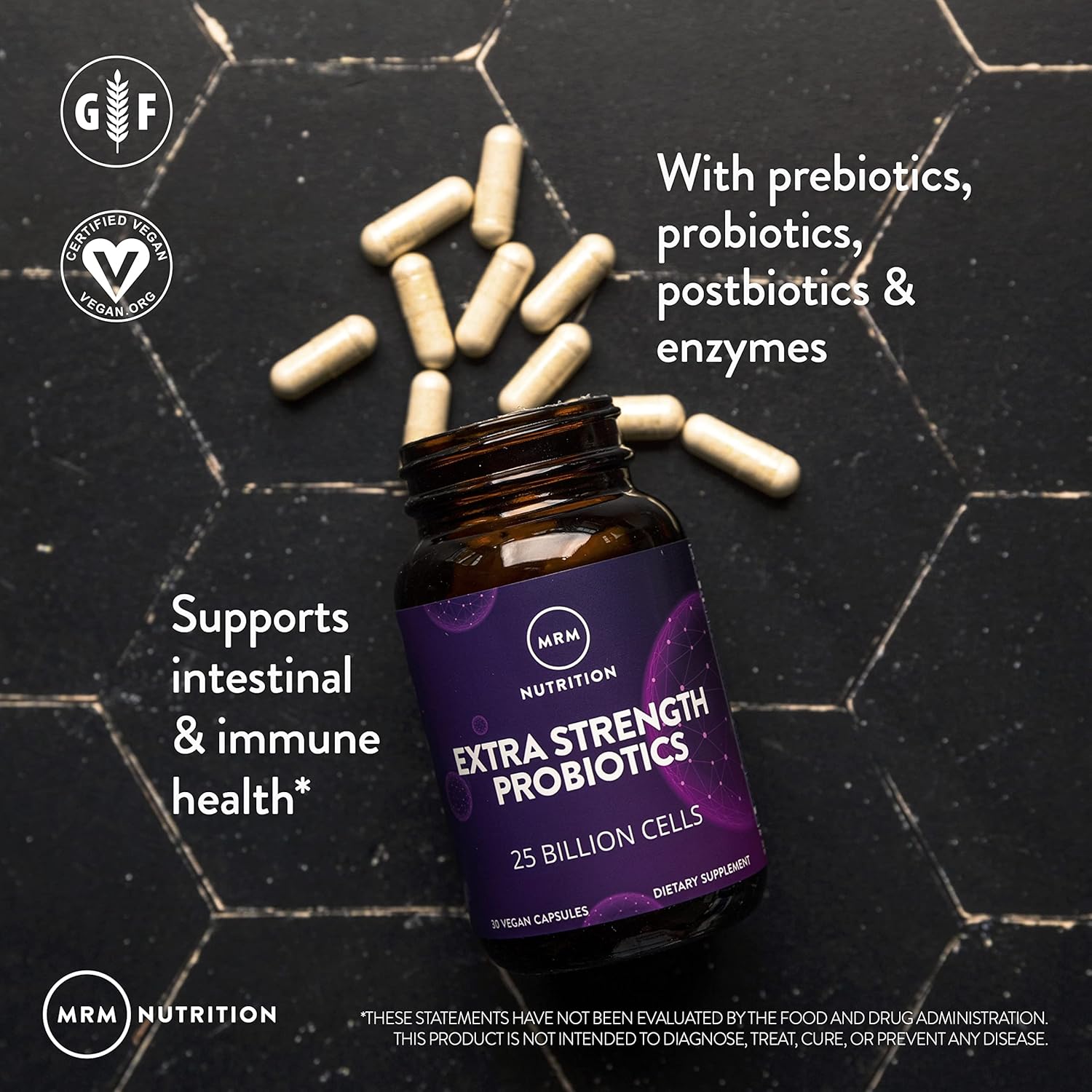 Mrm Nutrition Extra Strength Probiotics | Intestinal + Immune Health | Prebiotics + Postbiotics | 25 Billion Cells | Good Bacteria For Gut Health| 16 Bacterial Strains | Shelf Stable | 30 Servings : Health & Household