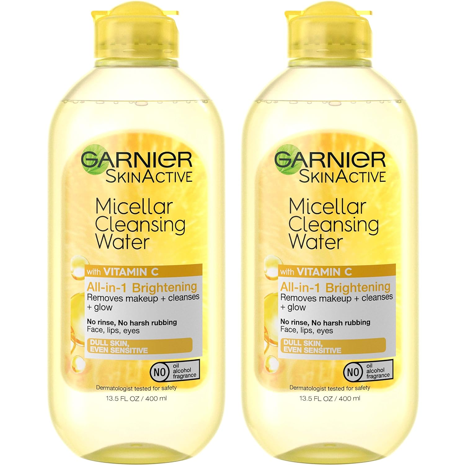 Garnier Micellar Water with Vitamin C, Facial Cleanser & Makeup Remover, 13.5 Fl Oz (400mL), 2 Count (Packaging May Vary)