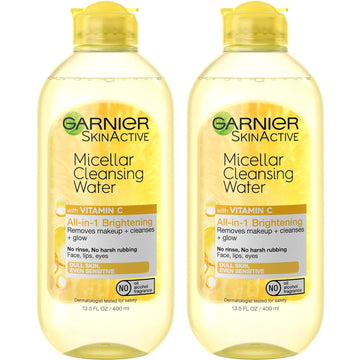 Garnier Micellar Water with Vitamin C, Facial Cleanser & Makeup Remover, 13.5 Fl Oz (400mL), 2 Count (Packaging May Vary)