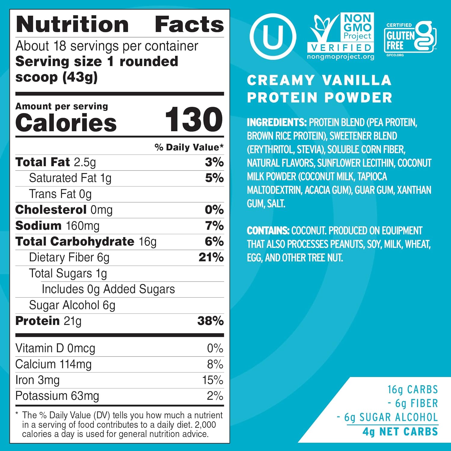 No Cow Vegan Protein Powder, Vanilla, 21g Plant Based Protein, Recycla