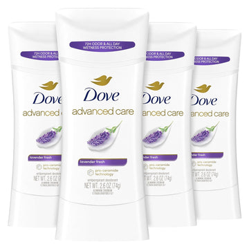 Dove Advanced Care Antiperspirant Deodorant Stick Lavender Fresh 4 Ct For Helping Your Skin Barrier Repair72 Hr Odor Control And Sweat Protection For Soft Underarms With Boosted Ceramide Levels 2.6 Oz