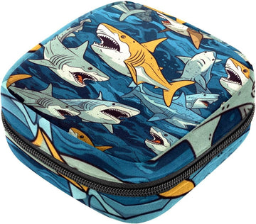 Soft and Convenient Pad Holder for Purse - Storage Bag for Feminine Products Shark Print Pattern