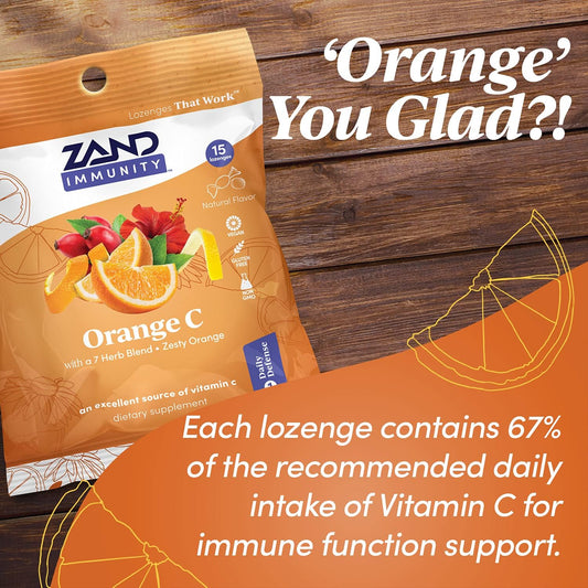 Zand Immunity Orange C HerbaLozenge | Vitamin C Throat Drops w/Soothing Herb Extracts | Non-GMO (15 Lozenges)