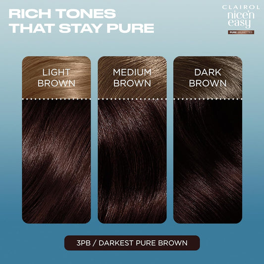 Clairol Nice N’ Easy Pure Brunettes Hair Colour | Pure And Rich Brown Tones | Smooth, Natural Hair Colour | With Pre-Colour Serum | 100% Grey Coverage | 3Pb Deepest Espresso Brown | Permanent Hair Dye