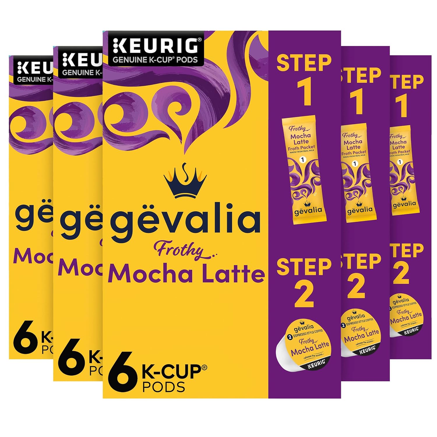 Gevalia Frothy 2-Step Mocha Latte Espresso K-Cup Coffee Pods & Froth Packets Kit, 6 Count (Pack of 6)