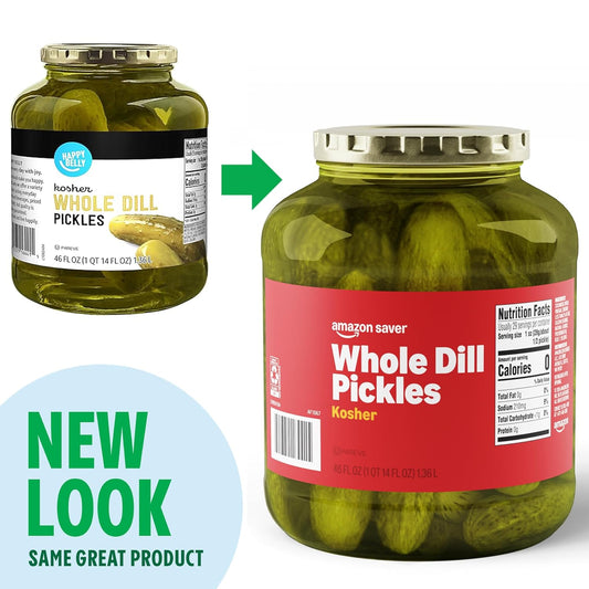 Amazon Saver, Whole Dill Pickles, 46 Fl Oz (Previously Happy Belly, Packaging May Vary)