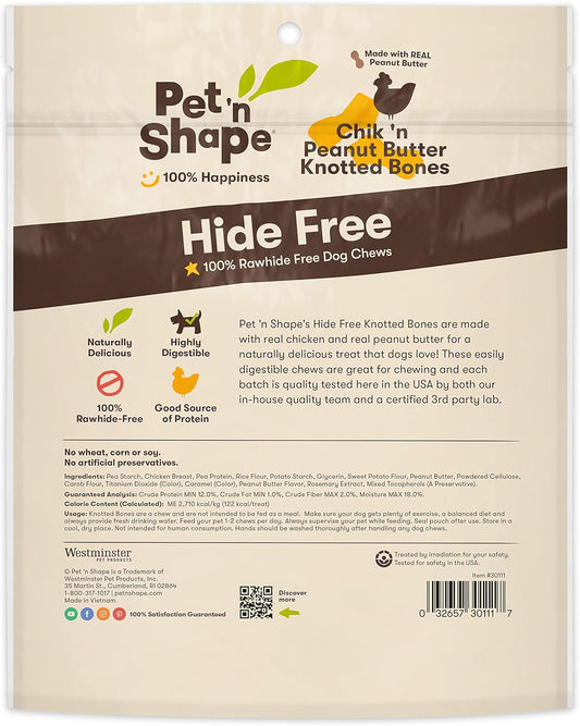 Pet 'N Shape Hide Free Knot Bones With Peanut Butter, 10 Count 15.5 Oz - Rawhide Free Dog Treats - No Hide Alternative Chew Treat For All Life Stages