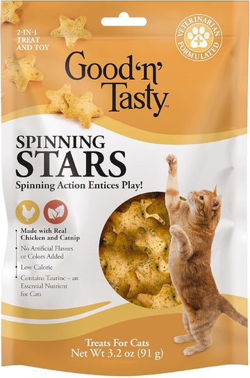 Good 'N' Tasty Spinning Stars Cat Treats, 3.2 Ounce Bag, 2-In-1 Treat & Toy Made With Real Chicken, Chicken Liver & Catnip, Encourages Playfulness & Low Calorie