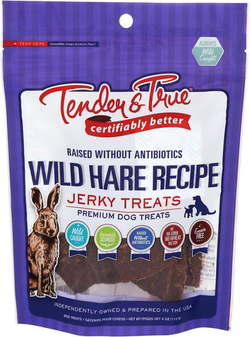 Tender & True Wild Hare Jerky Treat, 4 Oz Bag