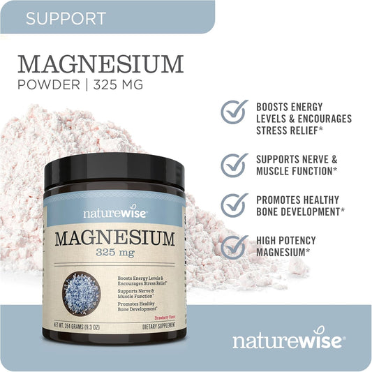 Naturewise Magnesium Citrate Powder - 325 Mg Magnesium Citrate For Sleep Support + Calm + Muscle & Bone Health - Strawberry Lemonade Flavor - Non-Gmo, Gluten-Free - 60 Servings[2-Month Supply]