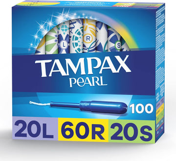 Tampax Pearl Tampons Trio Pack, Light, Regular, Super Absorbency, BPA-Free Plastic Applicator and LeakGuard Braid, Unscented, 100 Count