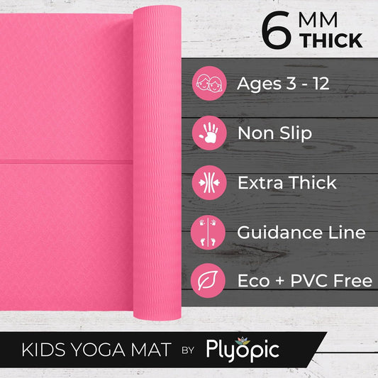 Plyopic Kids Yoga Mat - Lightweight, Non-Slip Tpe Fitness Mat - Ideal For Babies, Toddlers, Kids, Boys And Girls (0-12 Years) In Nursery, Preschool, School, Pvc Free. 6Mm Thick