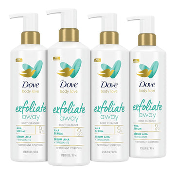 Dove Body Love Body Cleanser Exfoliate Away 4 Count For Rough Skin Body Wash With Aha Serum And Exfoliating Minerals For Soft Skin 17.5 Fl Oz