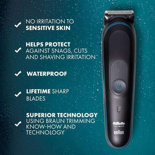 Gillette Intimate Men’S Manscape Pubic Hair Trimmer, Skinfirst Ball Trimmer For Men, Waterproof, Cordless For Wet/Dry Use, Electric Shaver For Men, Lifetime Sharp Blades, Manscaping Body Groomer