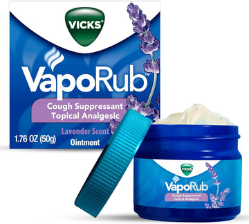 Vicks Vaporub, Lavender Scent, Cough Suppressant, Topical Chest Rub & Analgesic Ointment, Medicated Vicks Vapors, Relief From Cough Due To Cold, Aches & Pains, 1.76Oz