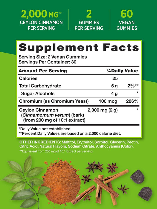 Nature'S Truth Ceylon Cinnamon Gummies | 2000Mg | 60 Count | Vegan, Non-Gmo & Gluten Free Supplement | Sugar Free