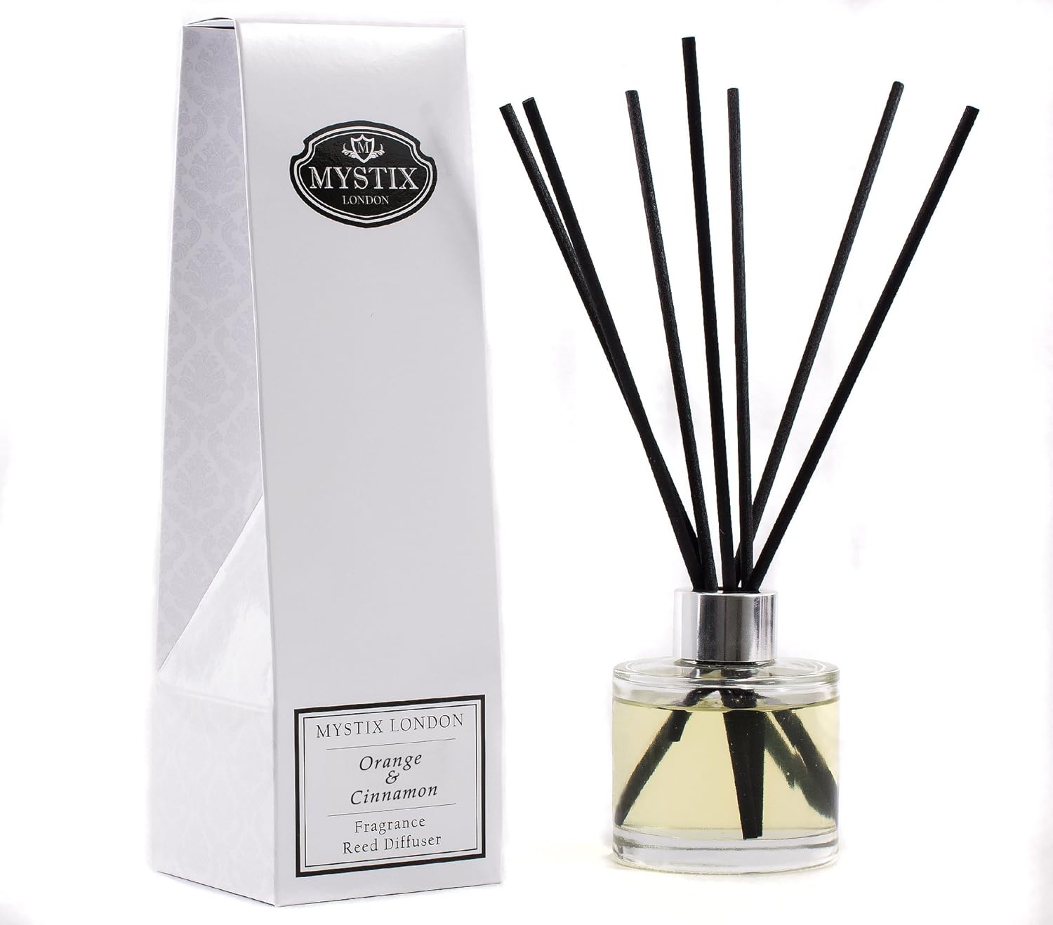 Mystix London | Orange & Cinnamon Fragrance Oil Reed Diffuser | 200ml | Best Aroma for Home, Kitchen, Living Room and Bathroom | Perfect as a Gift | Refillable