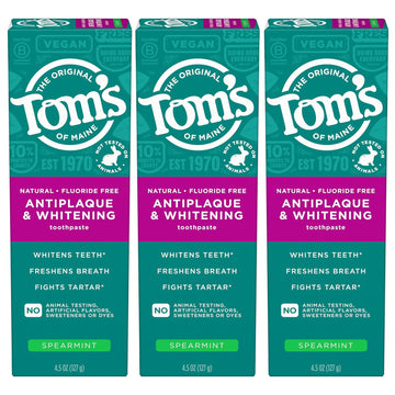 Tom's of Maine Fluoride-Free Antiplaque & Whitening Natural Toothpaste, Spearmint, 4.5 oz. 3-Pack