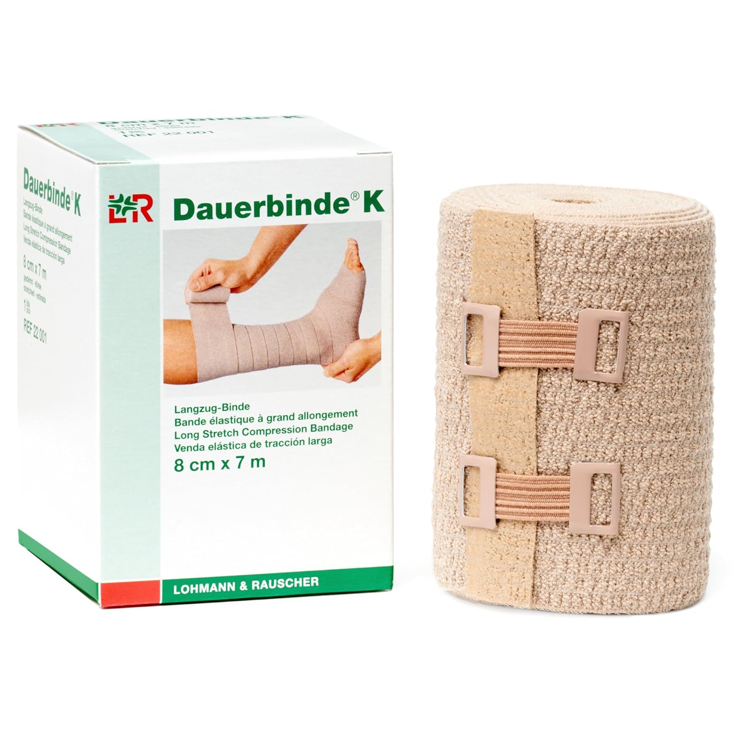 Lohmann & Rauscher Dauerbinde K Long Stretch Compression Bandage, Latex Free Lymphedema Wrap Made With 86% Cotton, 7% Polyamide, & 7% Elastane, 8 Cm Wide X 7 M Long: Industrial & Scientific