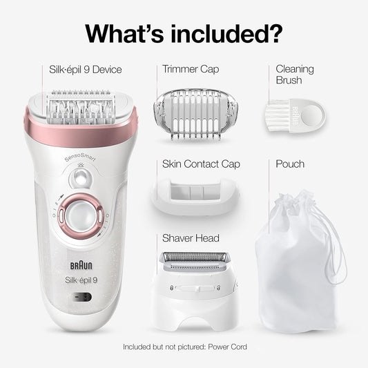 Braun Epilator Silk-Épil 9 9-720, Hair Removal Device, Epilator For Women, Wet/Dry, Waterproof, 3-In-1 Epilate, Shave, Or Trim, Salon-Like Smooth Skin, Womens Shaver & Trimmer, Cordless, Rechargeable