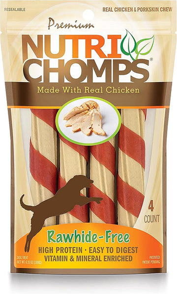 Nutrichomps Dog Chews, 6-Inch Twists, Easy To Digest, Rawhide-Free Dog Treats, 4 Count, Real Chicken Flavor
