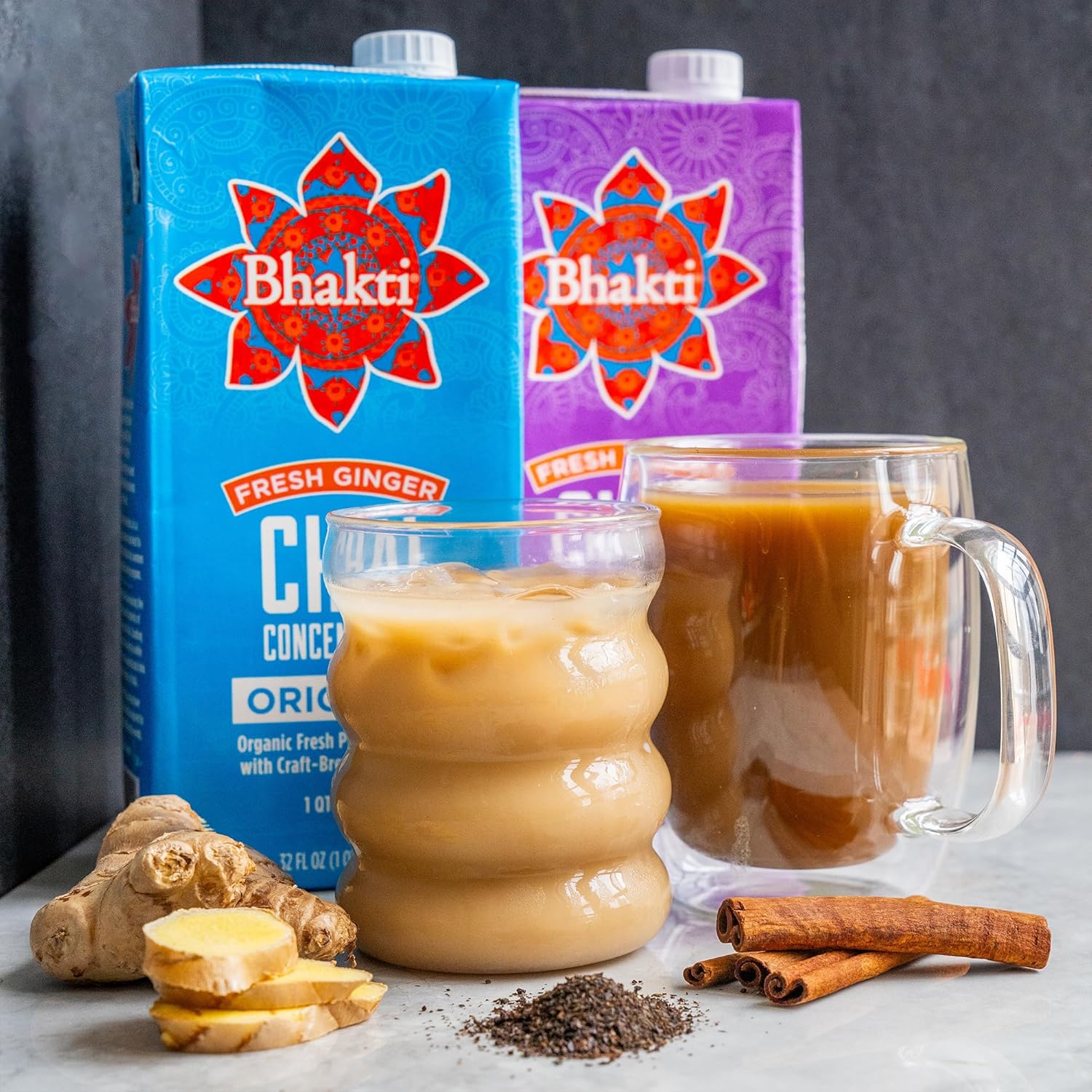 Bhakti Chai Ginger & Black Tea Concentrate | Organic, Vegan, Fair Trade, Kosher, Gluten-Free, Sugar-Free | Original (Unsweetened), 32 Oz (Pack Of 6)