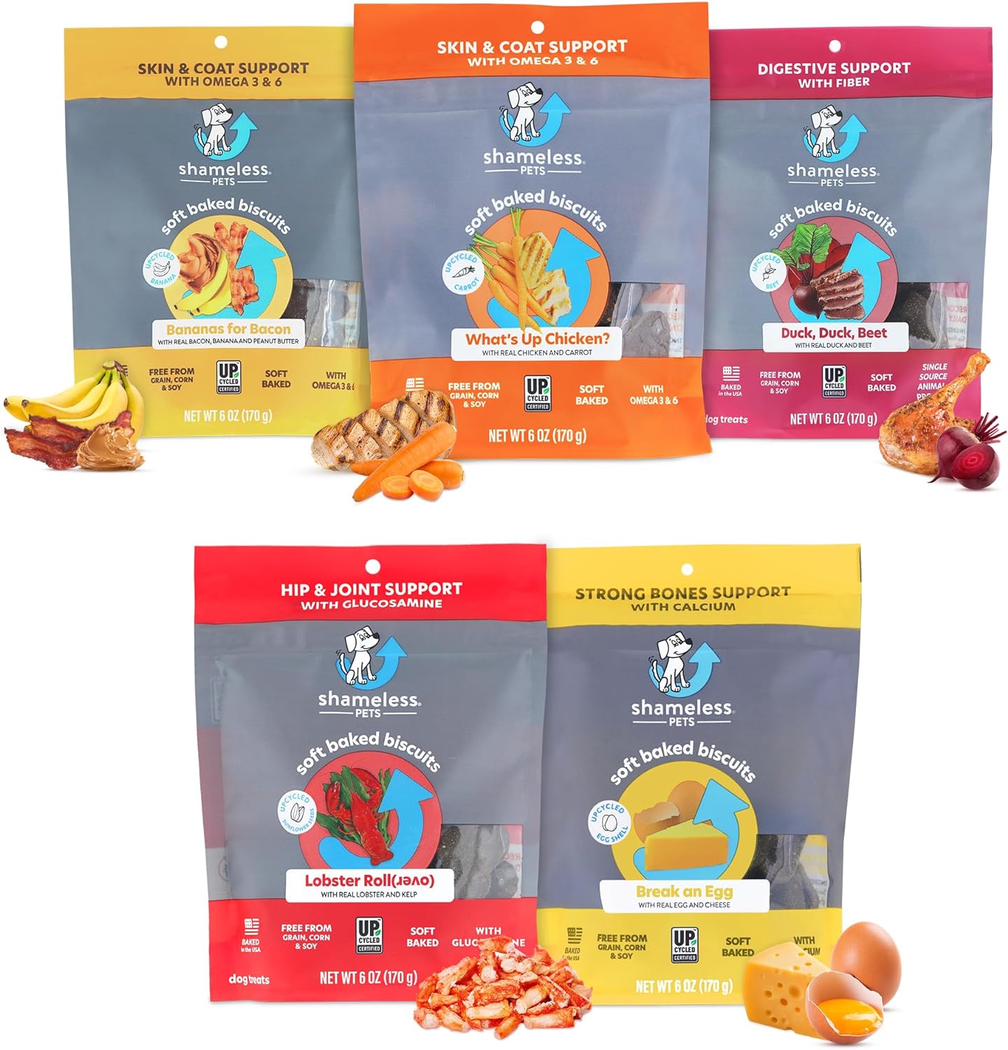 Shameless Pets Soft-Baked Dog Treats, Meat Variety 5-Pack - Natural & Healthy Dog Chews for Small, Medium & Large Dogs - Dog Biscuits Baked & Made in USA, Free from Grain, Corn & Soy