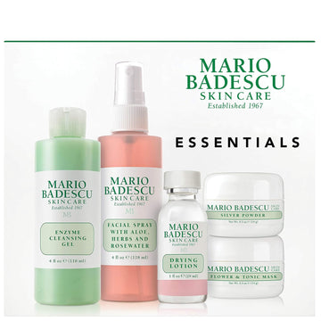 Mario Badescu Essentials 5 Piece Kit, Skincare Gift Set With Drying Lotion, Rose Water Facial Spray, Silver Powder, Enzyme Cleansing Gel And Flower & Tonic Mask