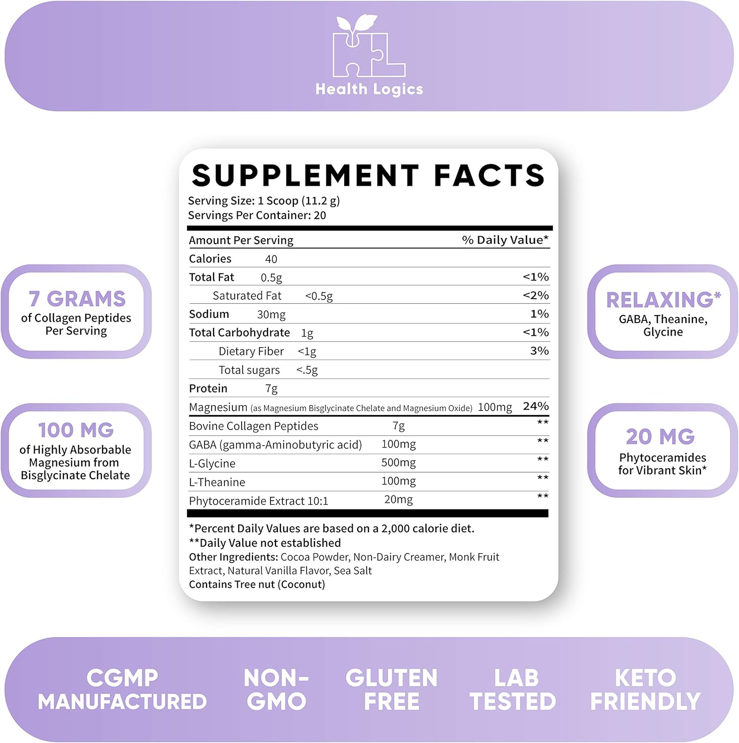 Health Logics Beauty Rest Collagen | Collagen Powder for Women for Healthy Skin, Hair, Nail, and Joint Health | Collagen Peptides Powder Supplement Types I & III | Beauty Collagen Sleep Supplement