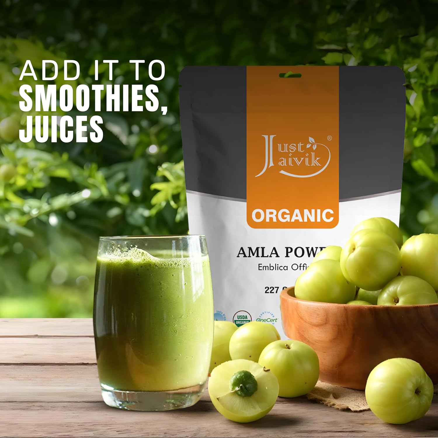 Just Jaivik 100% Organic Amla Powder - Certified Organic By Onecert Asia, 227 Gms / 1/2 Lb Pound / 08 Oz - Indian Gooseberry - Emblica Officinalis - (An Usda Organic Certified Herb) : Health & Household