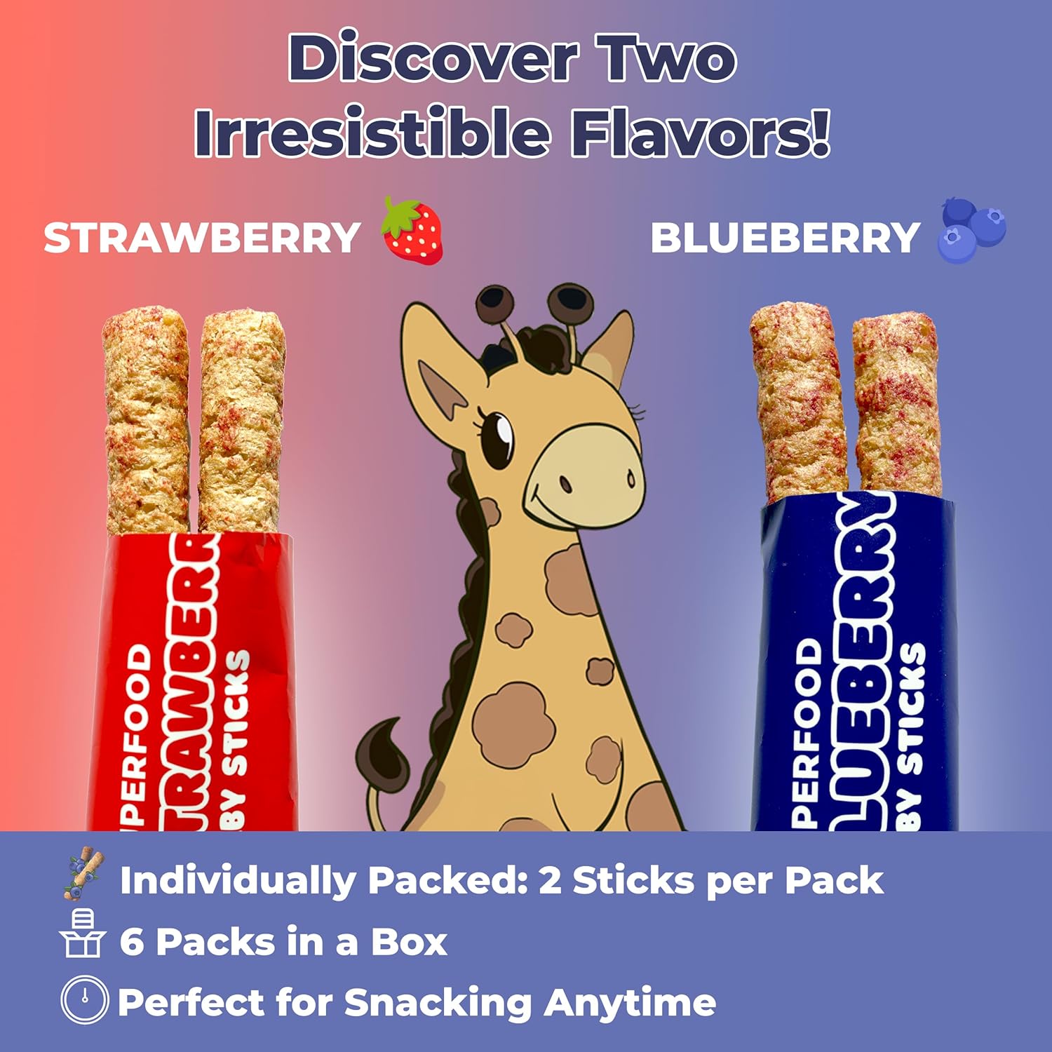 Awsum Snacks - Happy Healthy Baby Food - Snack For Babies - Natural Vegan Kosher Gluten Free - Natural Plant Based Puffs - Non-Allergy - Individual Bag 2 Sticks (Blueberry, 12 Bags)