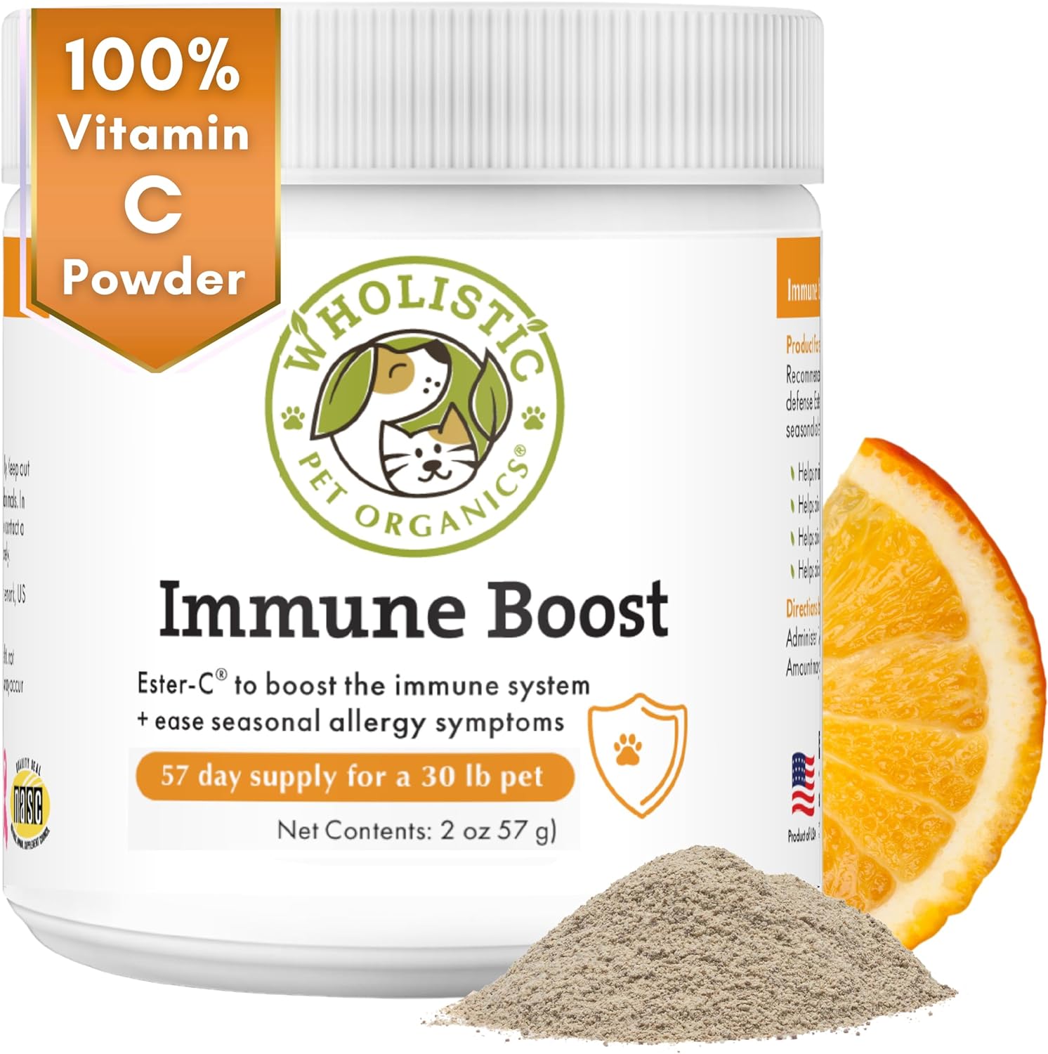 Wholistic Pet Organics Allergy Immune Boost: Vitamin C for Dogs - 2 Oz - Dog Itch Relief - Immune Support Supplement for Dog Allergy Relief Medication - Ester C Supplement for Dogs Skin and Coat