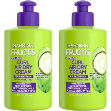 Garnier Fructis Curl Nourish Air Dry Cream, Sulfate Free Defining Butter Leave-In Conditioner, 10.2 Fl Oz, 2 Count (Packaging May Vary)