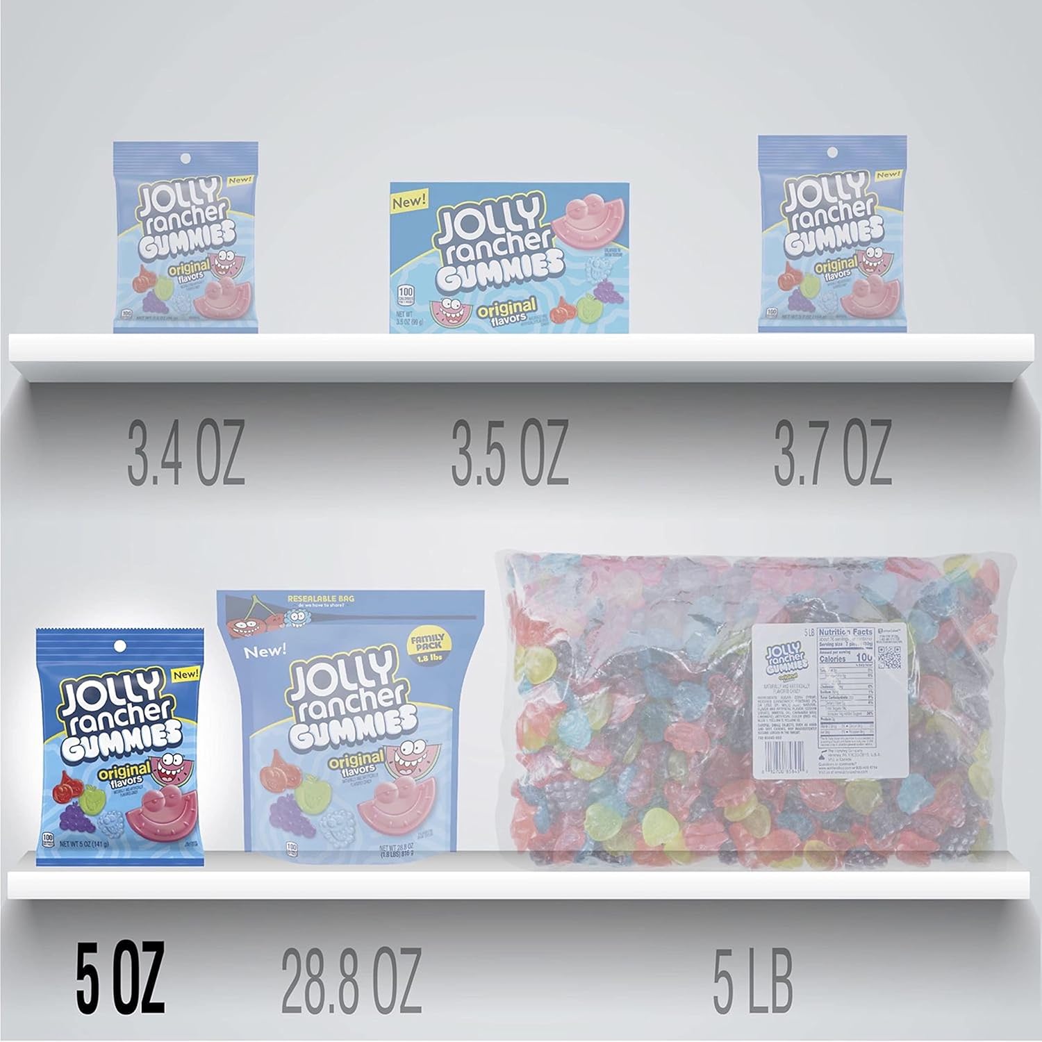 Jolly Rancher Assorted Fruit Flavored Gummies Candy, Movie Snack, 5 Oz Bag