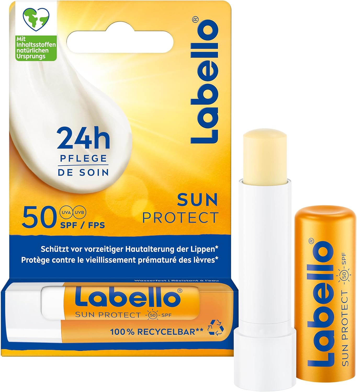 Labello Sun Protect Spf 50 Waterproof Lip Care With High Sun Protection, Mineral Oil-Free Lip Care With Shea Butter, Vitamins & Natural Oils (4.8 G)