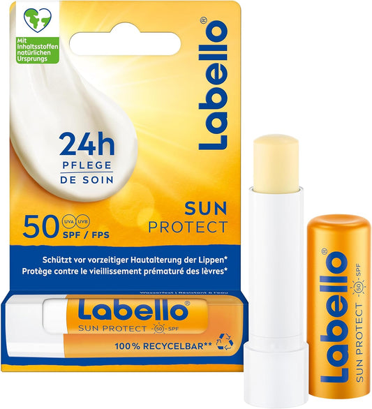 Labello Sun Protect Spf 50 Waterproof Lip Care With High Sun Protection, Mineral Oil-Free Lip Care With Shea Butter, Vitamins & Natural Oils (4.8 G)