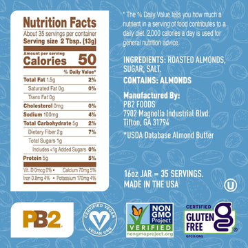 Pb2 Powdered Roasted Almond Butter, 16Oz Low-Fat Vegan Almond Powder, Low Carb Nut Butter, Non-Gmo, Gluten Free, Kosher