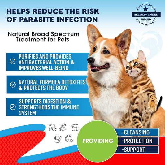 Cats & Dogs Liquid Herbal Medicine & Natural Broad Spectrum Treatment for Tapeworm, Whipworm, Roundworm, and Hookworm - Prevention Medication & Supplement Drops for Kitten and Puppies - Made in USA