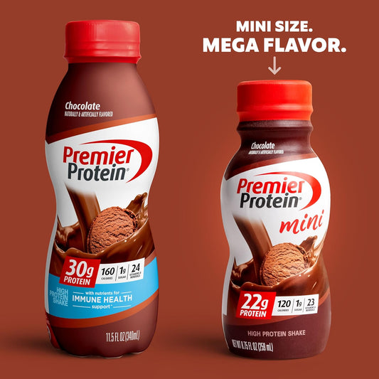 Premier Protein Shake Minis, Chocolate, 22G Protein, 120 Calories, 1G Sugar, 8.75Fl Oz, Pack Of 12