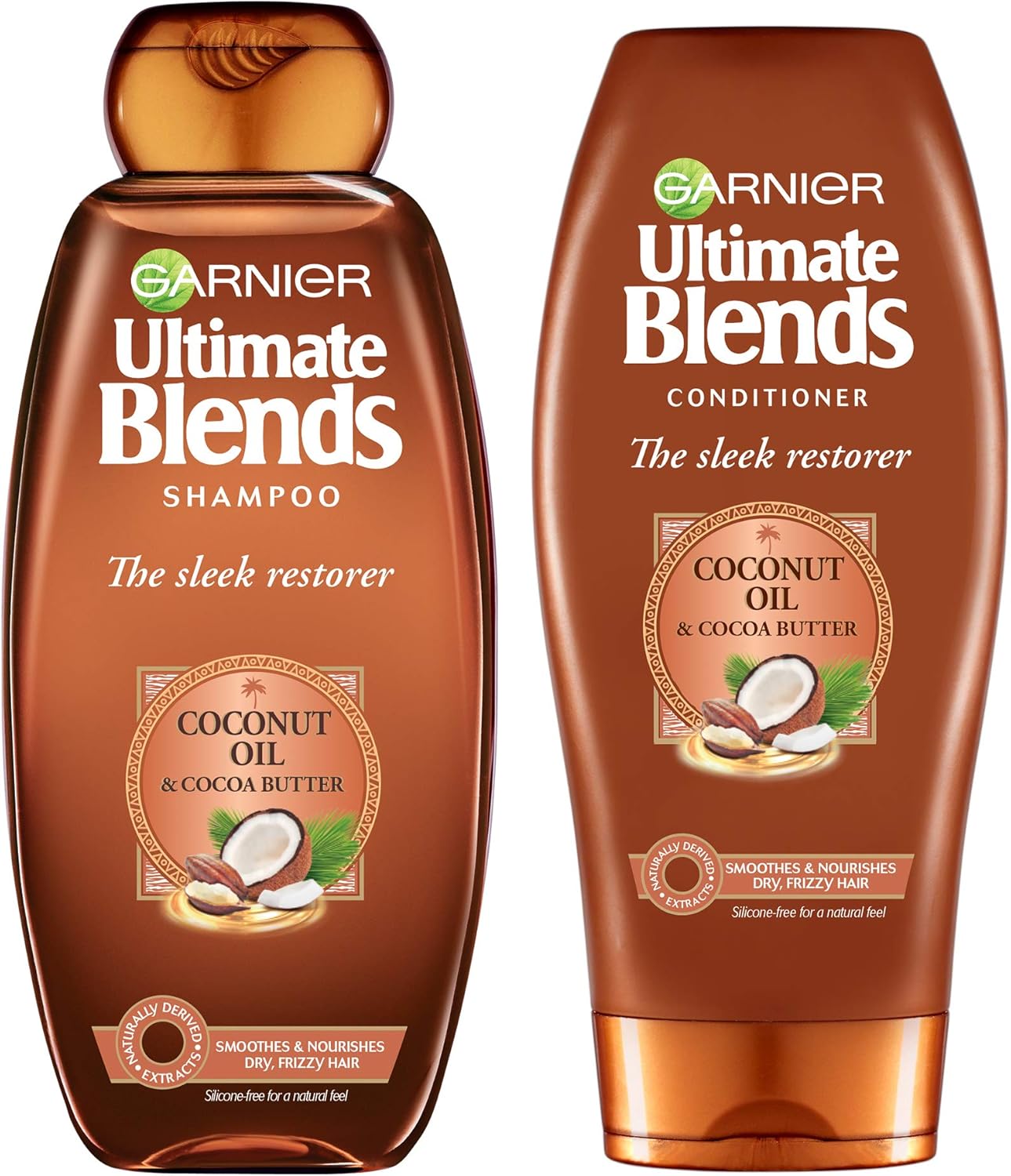 Garnier Ultimate Blends Shampoo & Conditioner Set | Sleek Restorer With Coconut Oil & Cocoa Butter Smoothing For Sleek, Smooth, Frizz-Free Hair | 360 Ml |