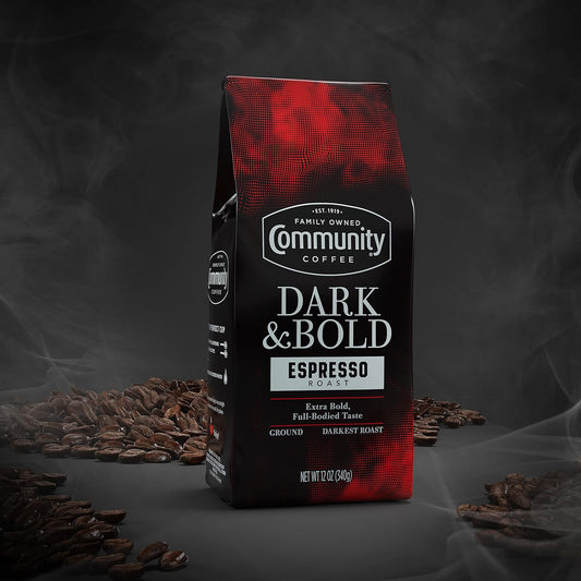 Community Coffee Dark & Bold Espresso Roast, Extra Dark Roast Ground Coffee, 12 Ounce Bag (Pack Of 2)